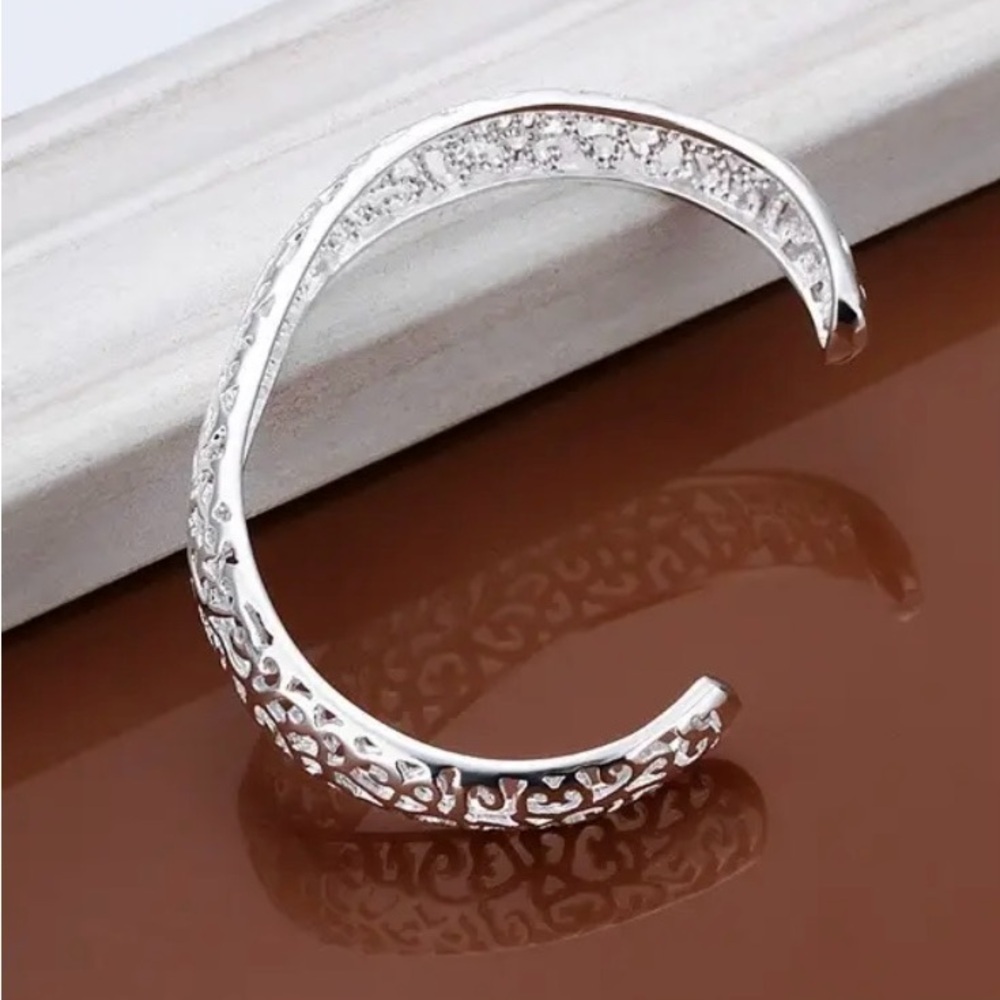 🆕 925 Sterling Silver Scrollwork Bangle Bracelet - Picture 3 of 8